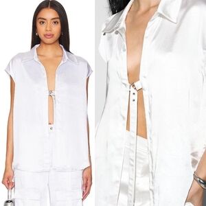 💚By.Dyln Chic White Satin Andi Buckle Blouse☆